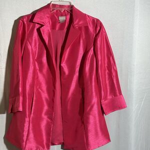 Chico’s Satin Blazer Jacket Pink Fuchsia Open Front Career Party Size 0/2P